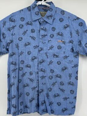 Salt Life Short Sleeve Button Down Sea Life Blue Men's Size Medium